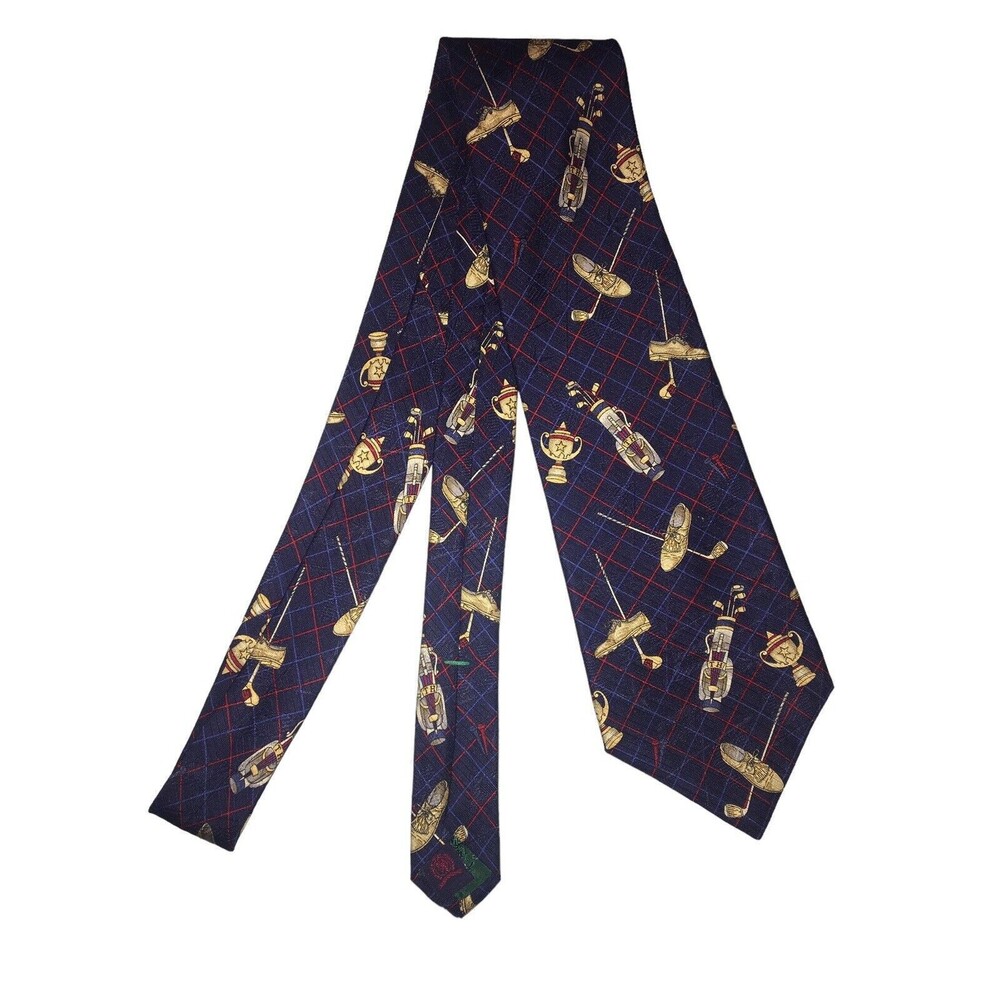 Tommy Hilfiger Mens Silk Golf All Over Print  Multicolor Necktie Made In USA